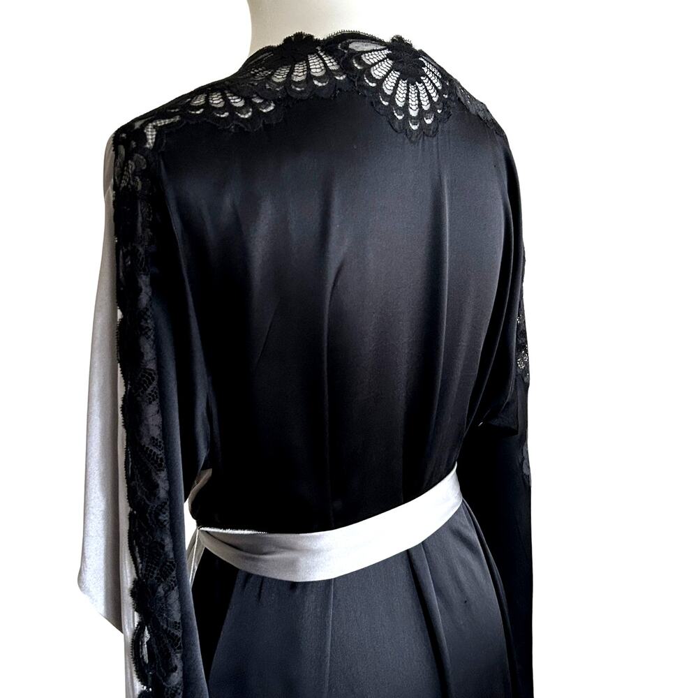 Vintage Fernando Sanchez Silk Lace Robe Pewter Gray Black - Picture 8 of 10
